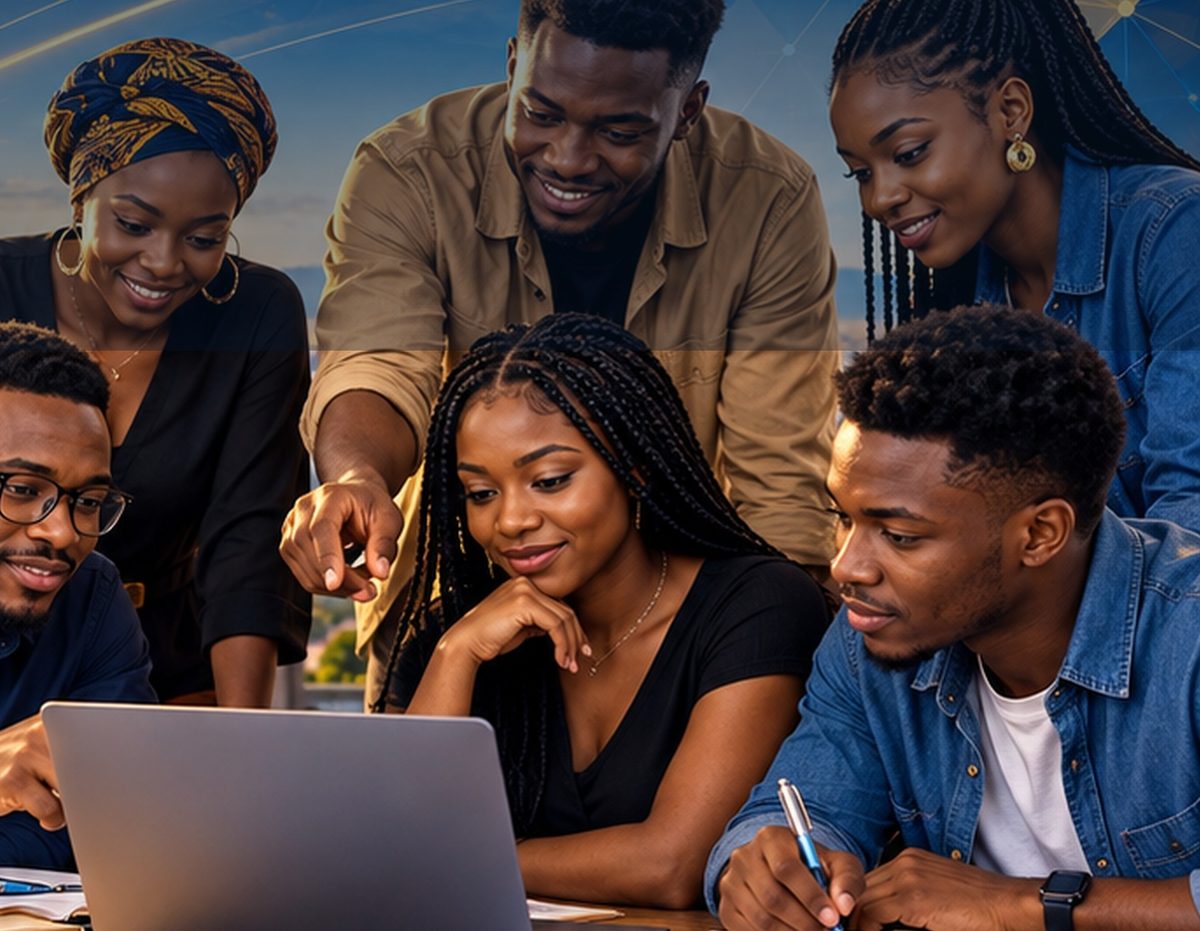 Six jeunes entrepreneurs autour d'un ordinateur portable